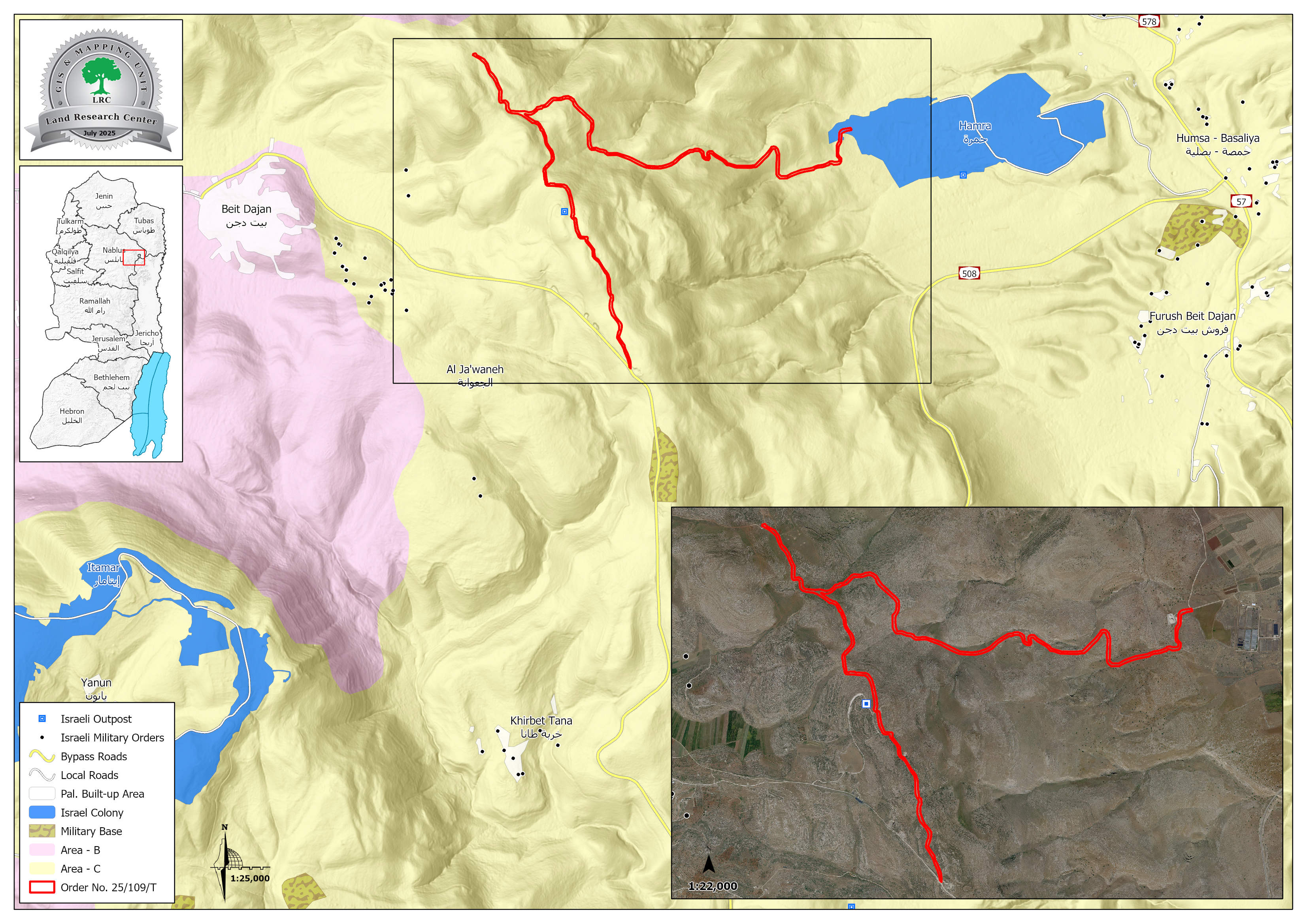 أمر بوضع اليد على ما مساحته  30.8 دونم من أراضي  قرية بيت دجن شرق نابلس | LRC